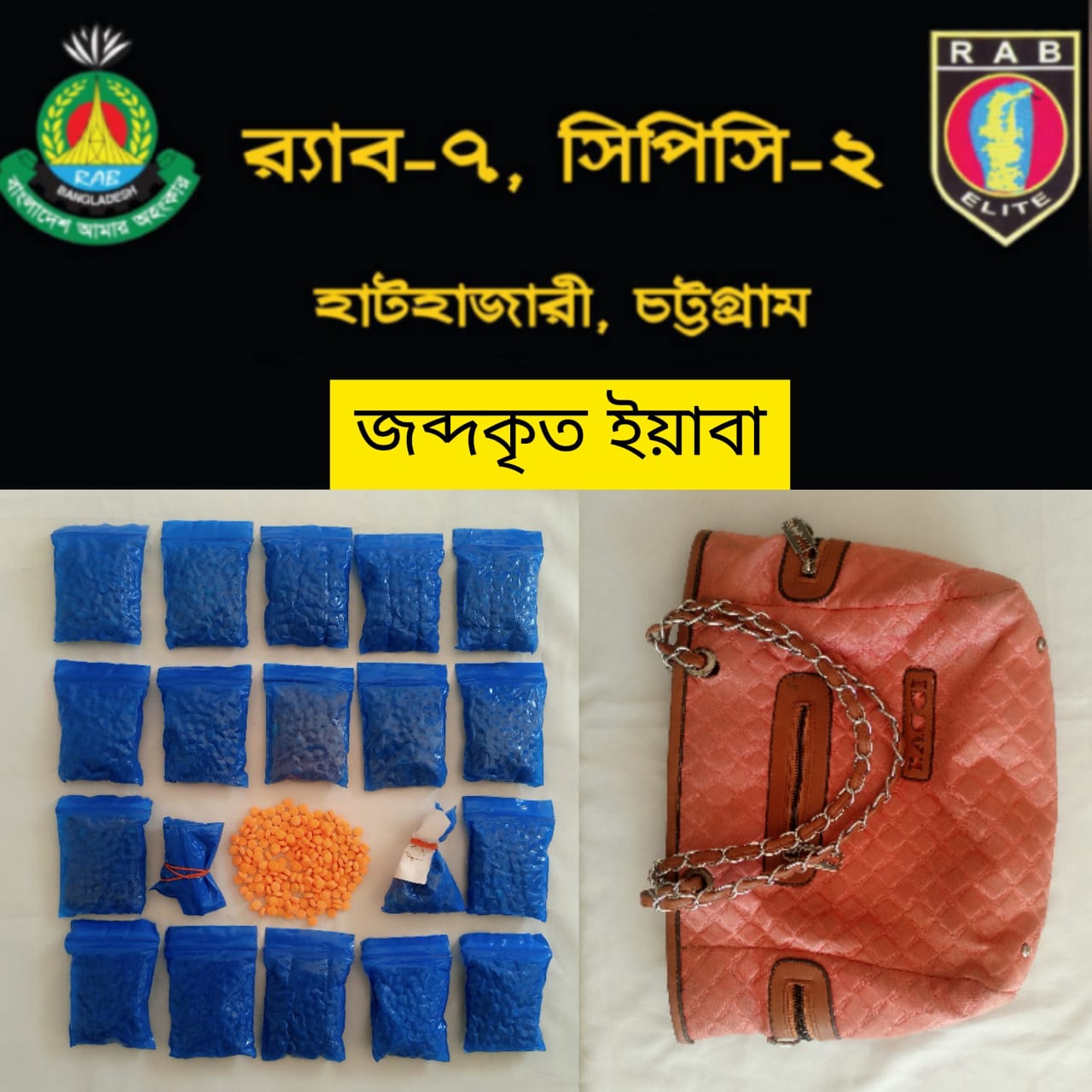 র‍্যাবের পৃথক মাদকবিরোধী অভিযানে ইয়াবা ও গাঁজা উদ্ধার, গ্রেফতার ৩