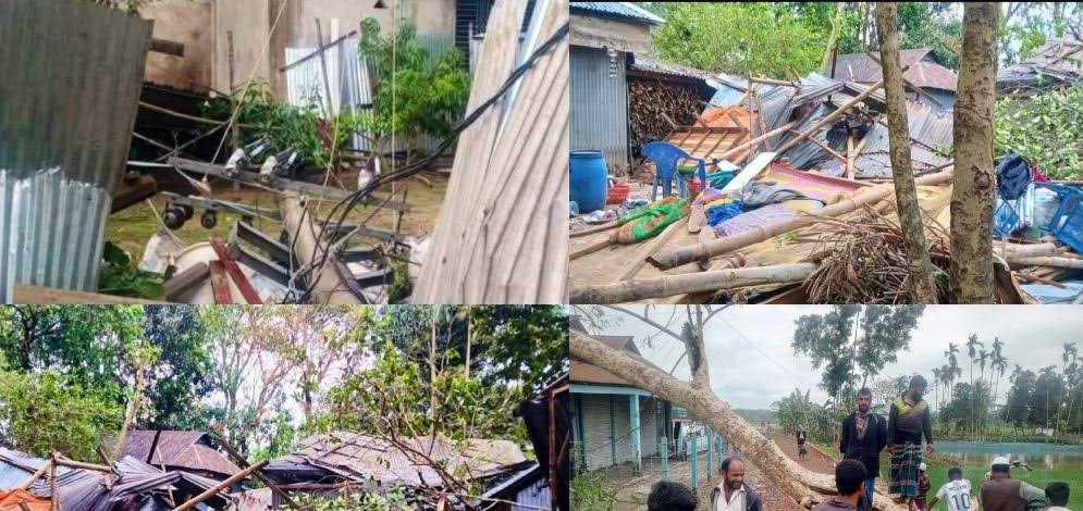 পূর্বধলায় ঝড়ে ও শিলাবৃষ্টিতে লন্ডভন্ড ঘরবাড়ি
