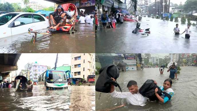 ভারী বৃষ্টিতে চট্টগ্রাম নগরীর বিভিন্ন সড়কে জলাবদ্ধতা, জনদুর্ভোগ চরমে