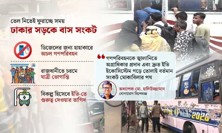 জ্বালানি সংকটে রাজধানীতে উধাও ২০ শতাংশ বাস, ভোগান্তিতে যাত্রীরা