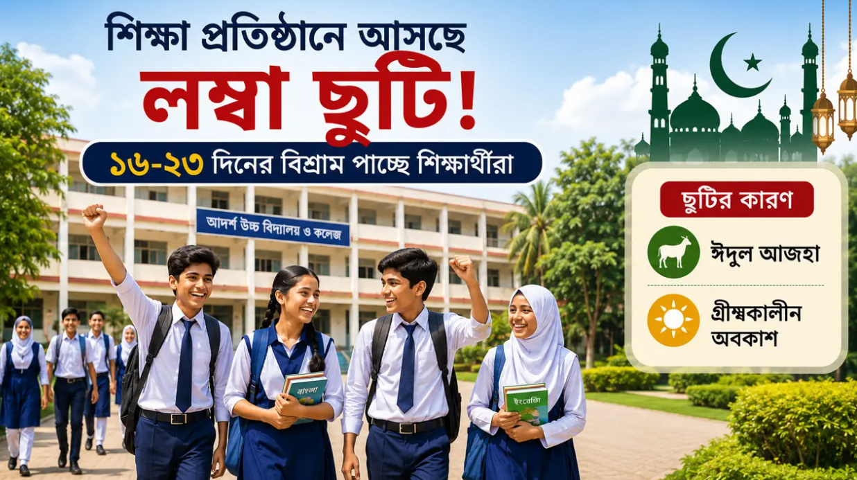 শিক্ষাপ্রতিষ্ঠানে আসছে লম্বা ছুটি, ১৬-২৩ দিনের অবকাশ পাচ্ছে শিক্ষার্থীরা
