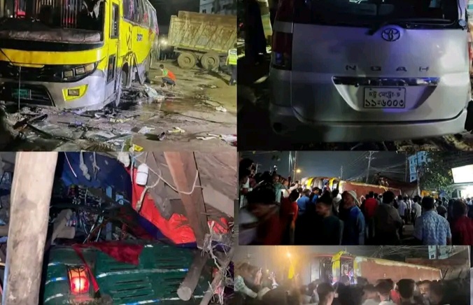 চট্টগ্রামে বাস-মাইক্রোবাস-ট্রাক-সিএনজির চতুর্মুখী সংঘর্ষ, নিহত ১, আহত ১৫